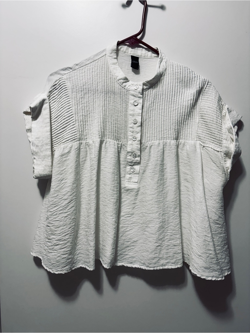 cleo White Short-Sleeve Pintuck Button-Front Blouse